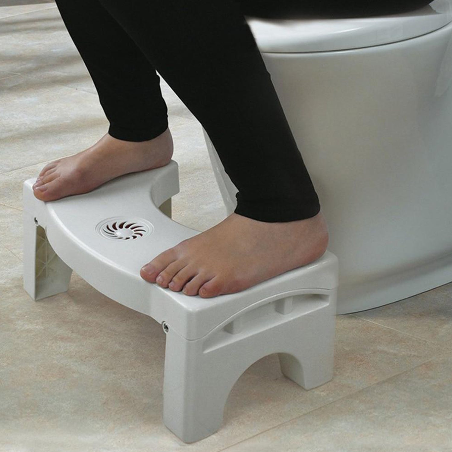 6005A Plastic Non-Slip Folding Toilet Squat Stool - White Color DeoDap