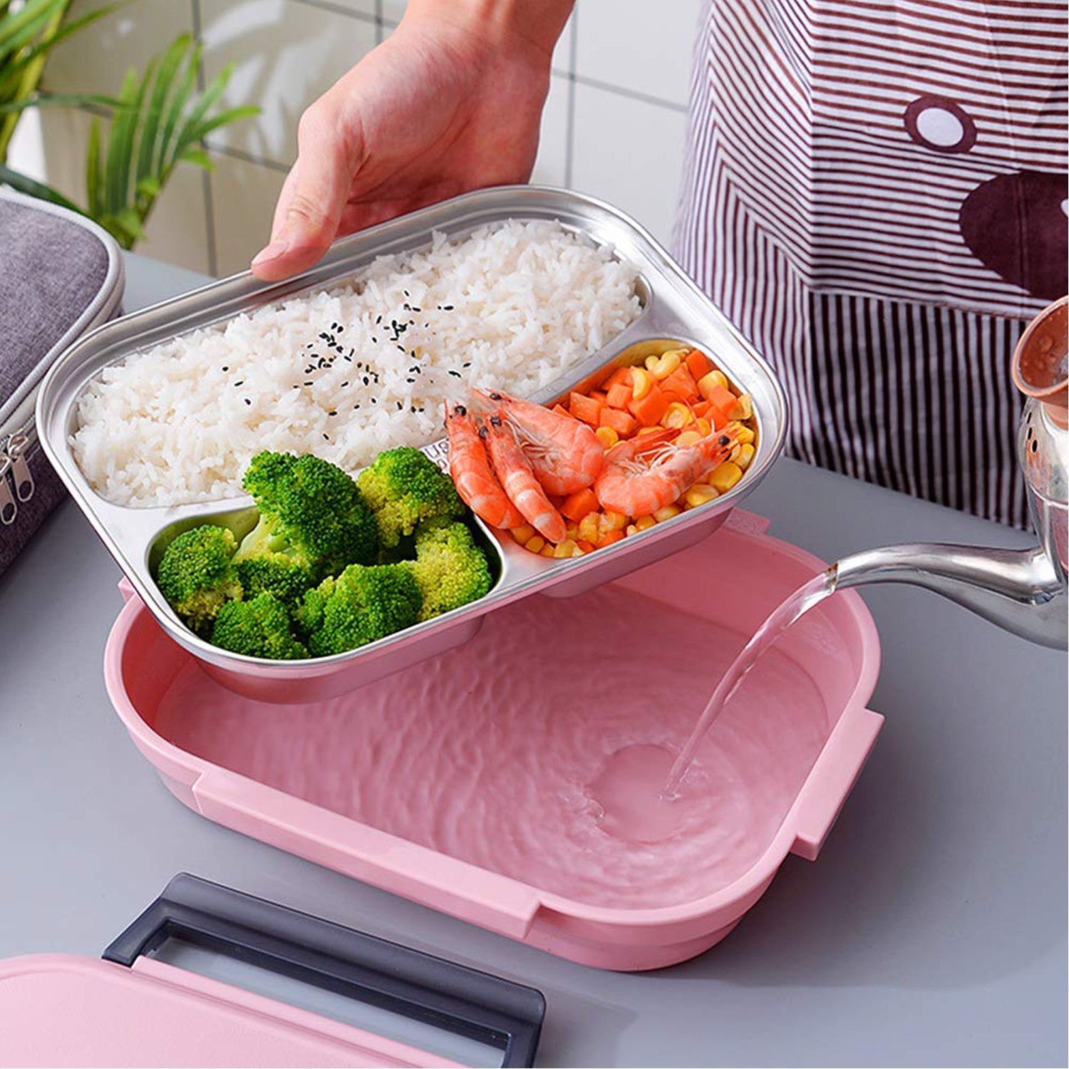 2975 Lunch Box for Kids and adults, Stainless Steel Lunch Box with 3 Compartments. DeoDap