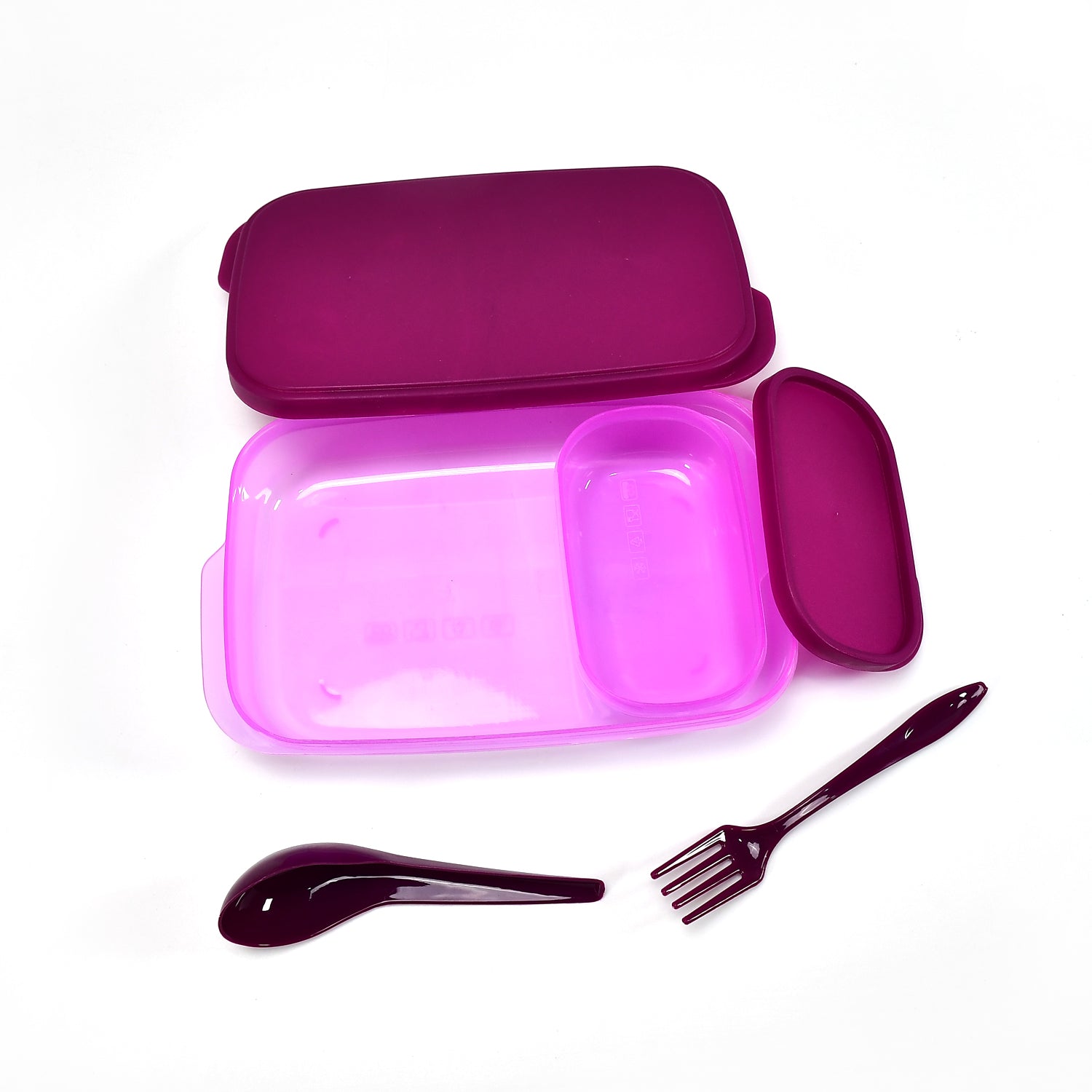 2453 Unbreakable Divine Leak Proof Plastic Lunch Box Food Grade Plastic BPA-Free 2 Containers with Spoon DeoDap