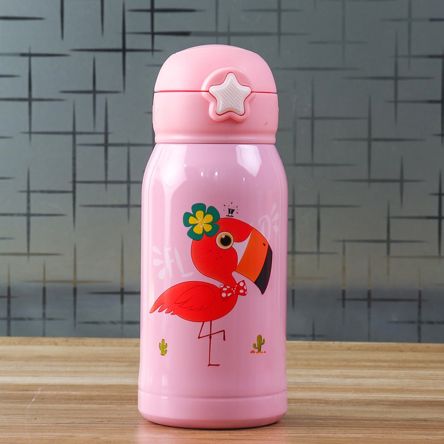 Love Baby Cute Animals Prints Kids Bottle Sipper for HOT N Cold Water, Milk, Juice with Bottle Cover, Cup, Zip Pocket & Straw to Keep Things Orange Green Pink Colors for Outdoor/ Office/Gym/School (600 ML)