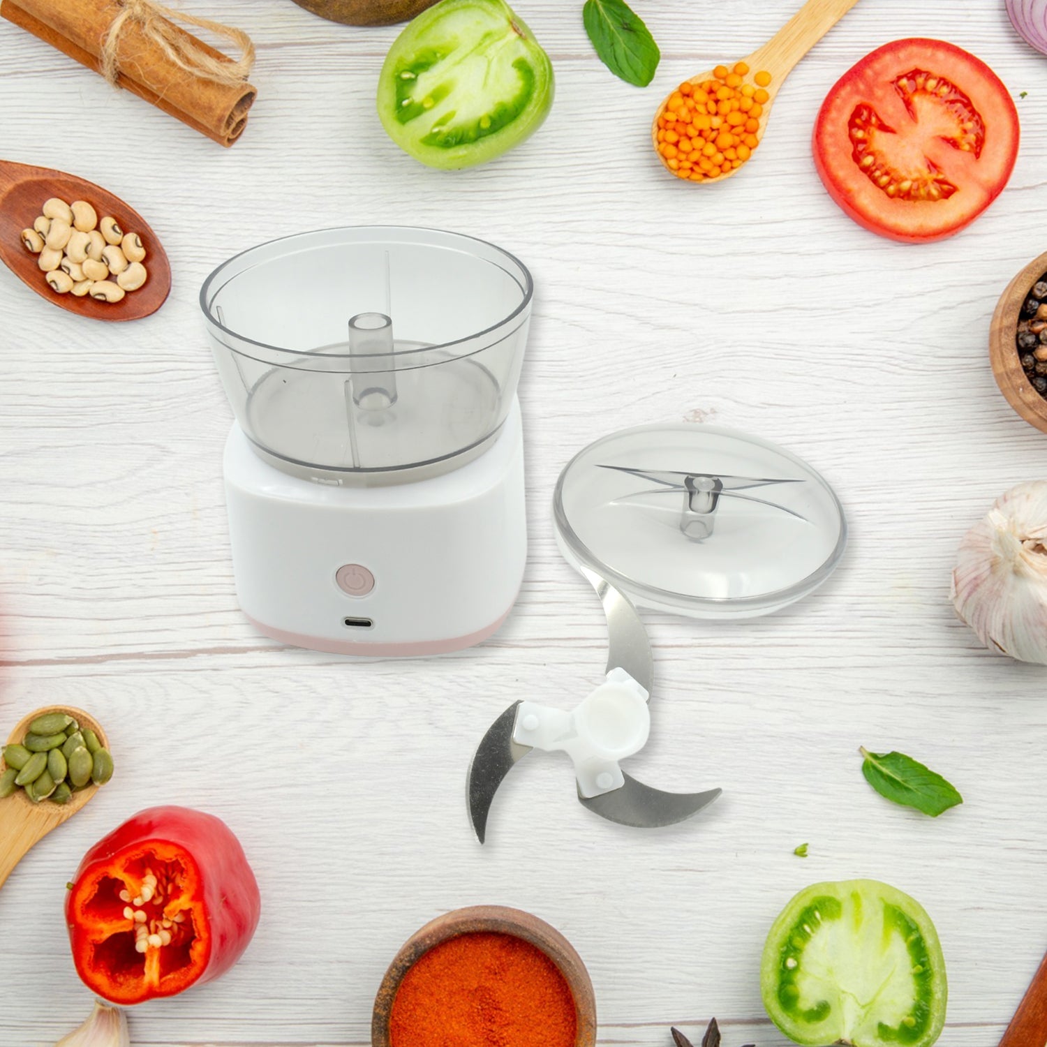 5769 Portable Mini Food Processor Chopper Electric Veggie Chopper 3 Blades With Charching Cable Type C, Vegetable Chopper, Garlic Chopper Food Grinder for Chopping Ginger, Pepper Chili, Onion, Fruit, Meat