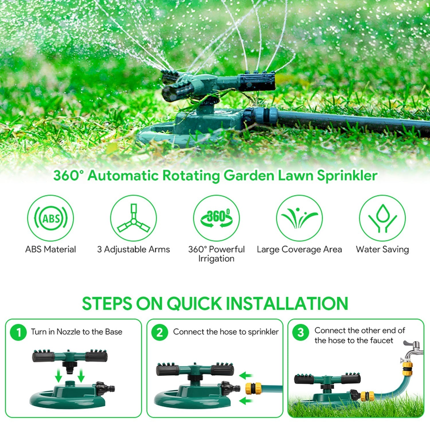 7482  360 Degree 3 Arm Sprinkler for Watering Garden and Lawn Irrigation Yard Water Sprayer DeoDap