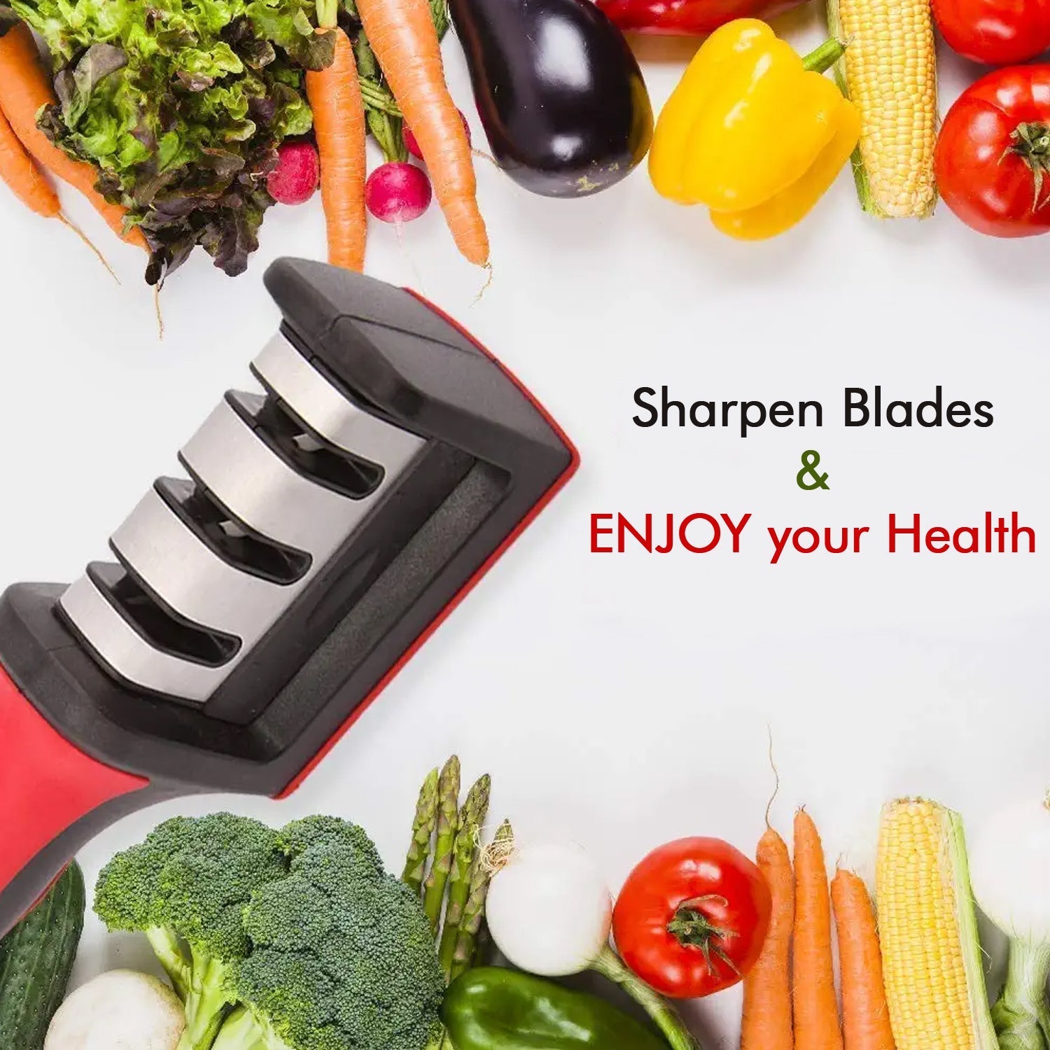 2051 Manual Red Knife Sharpener 3 Stage Sharpening Tool for Ceramic Knife and Steel Knives. DeoDap