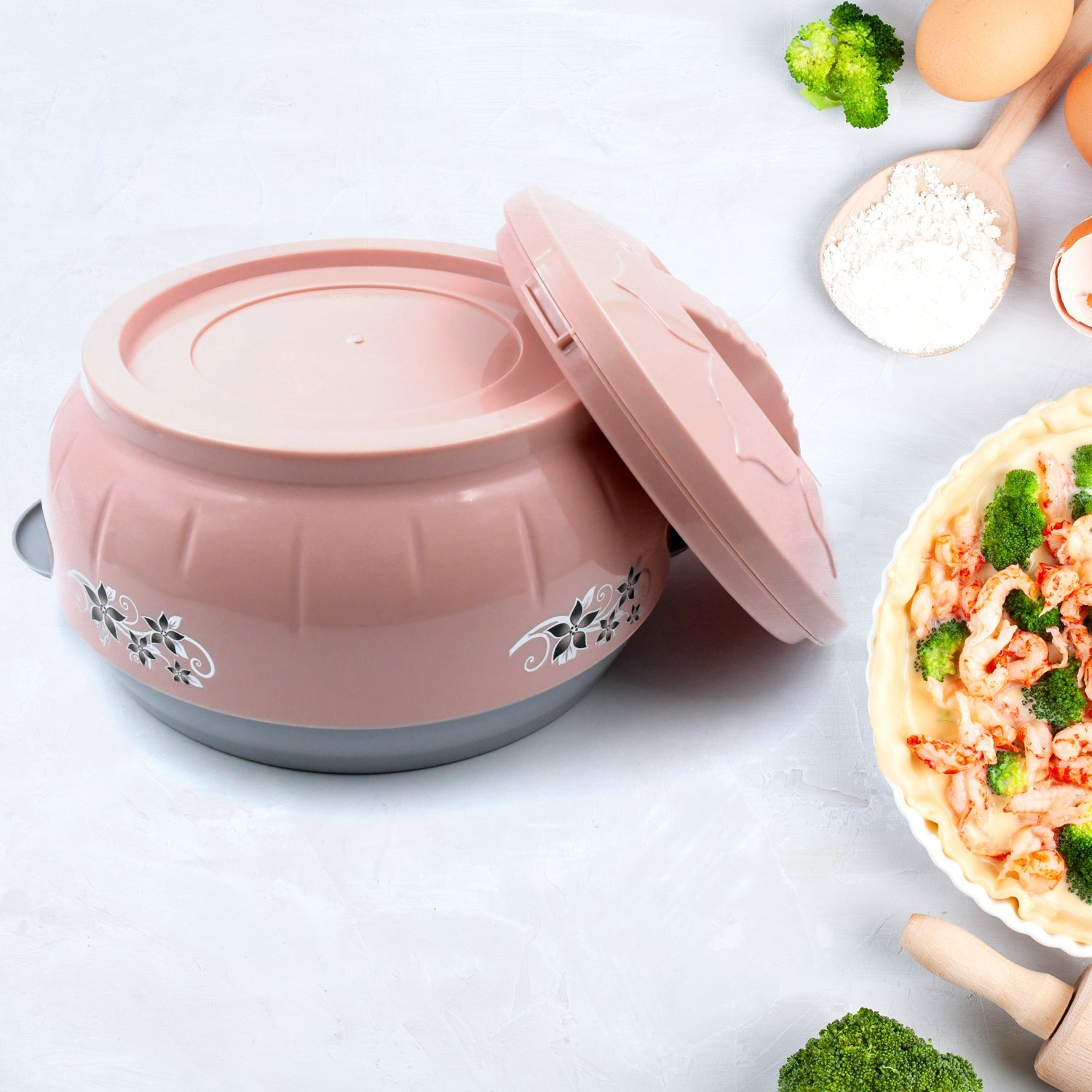 5788 High Quality Steel Casserole Box for Food Searving Inner Steel Insulated Casserole Hot Pot Flowers Printed Chapati Box for Roti Kitchen (Approx 4500 ml)