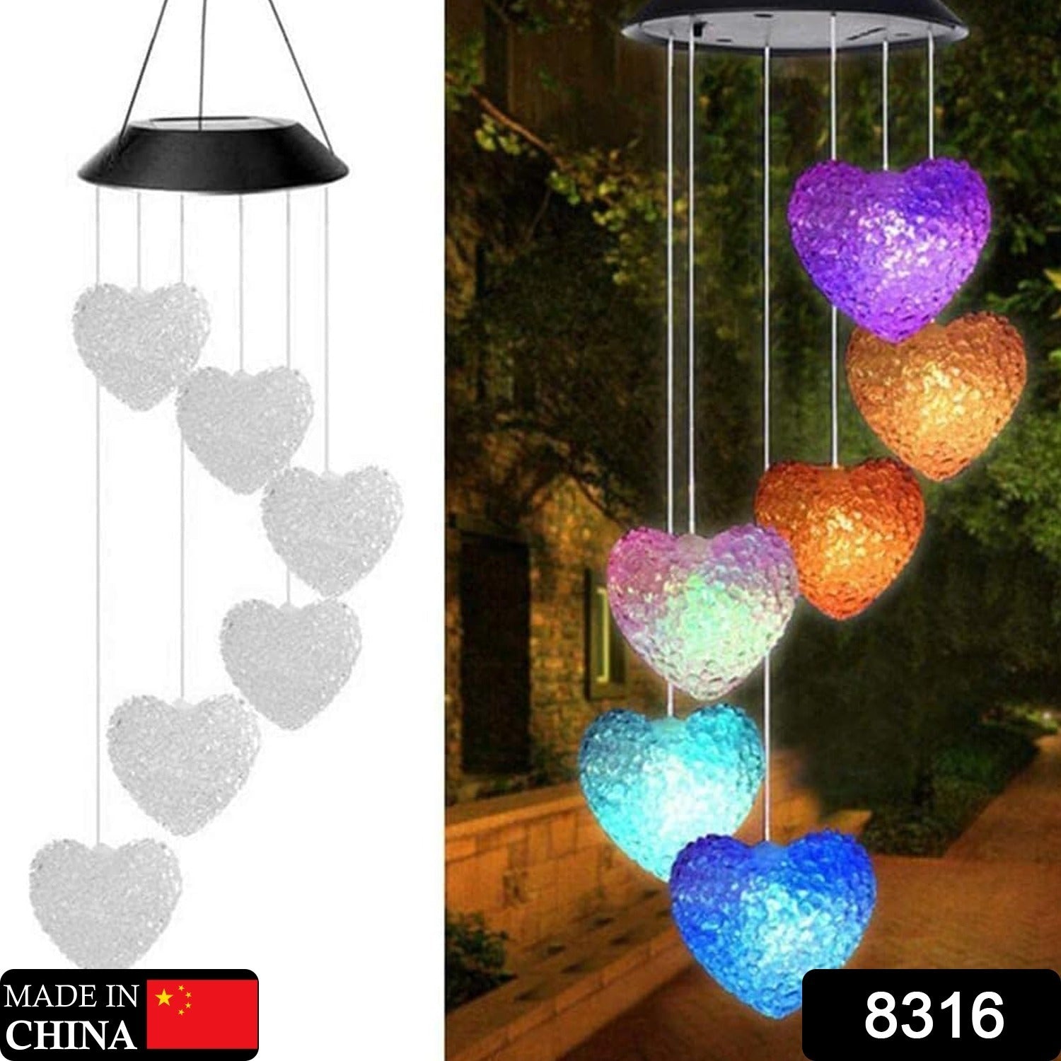 8316 Solar Powered LED Wind Chime Light 6LED Colorful Chime Craft Wind bell Wind Heart Decor Outdoor Decorative Wind Portable