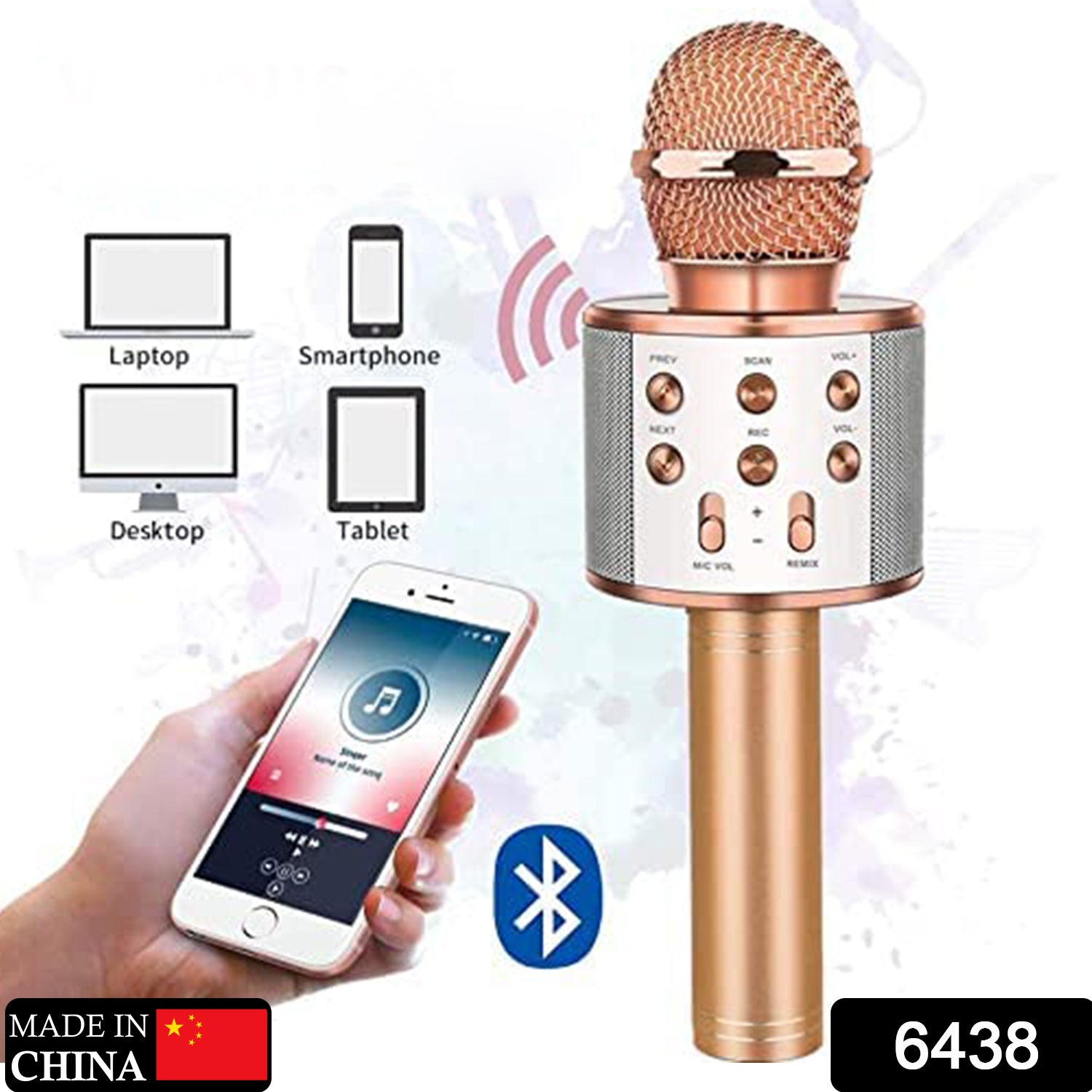 6438 Wireless Bluetooth Recording Condenser Handheld Microphone Bluetooth Speaker Audio Recording Karaoke with Mic (Multicolor 1 Pc) DeoDap