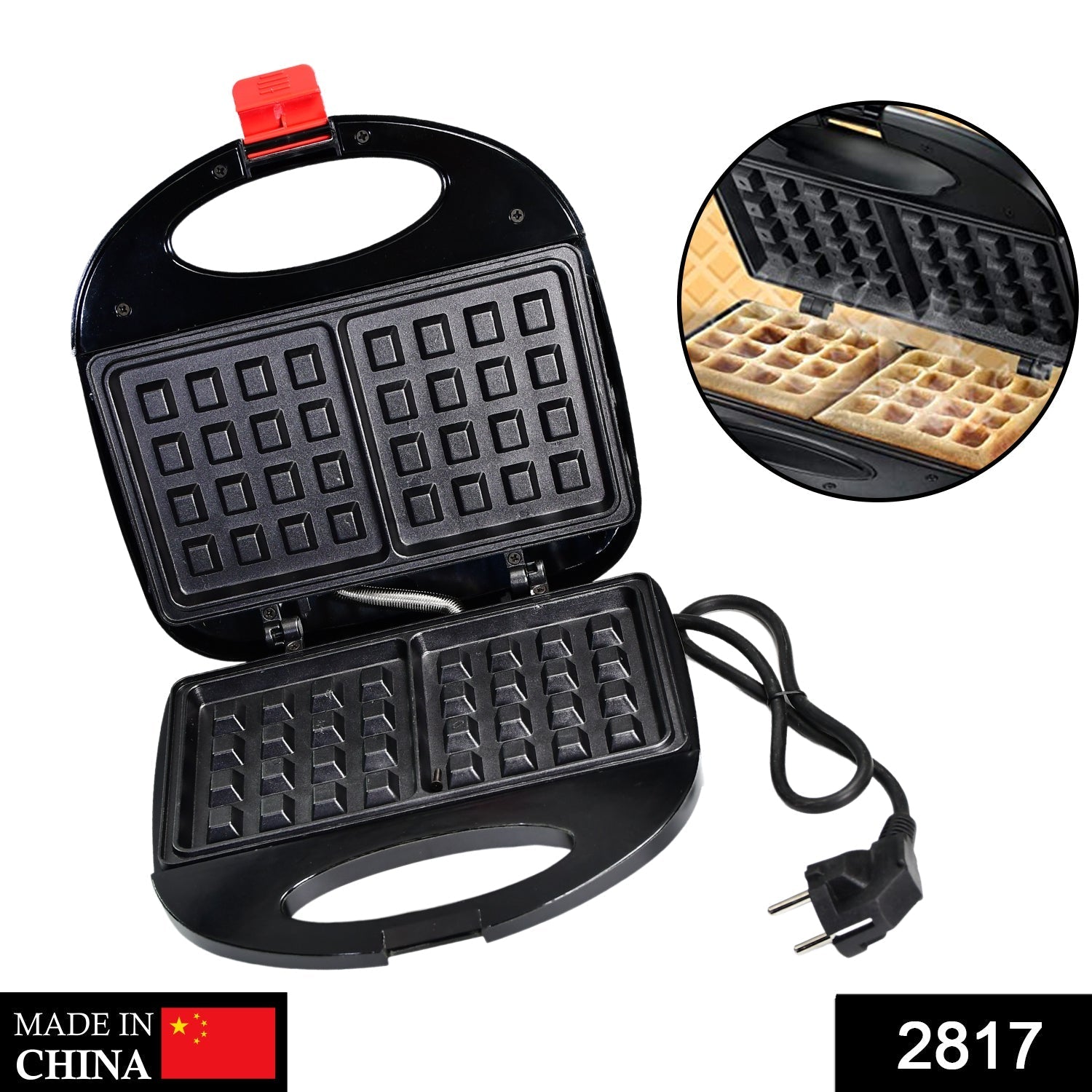 2817 Waffle Maker, Makes 2 Square Shape Waffles| Non-Stick Plates| Easy to Use with Indicator Lights DeoDap