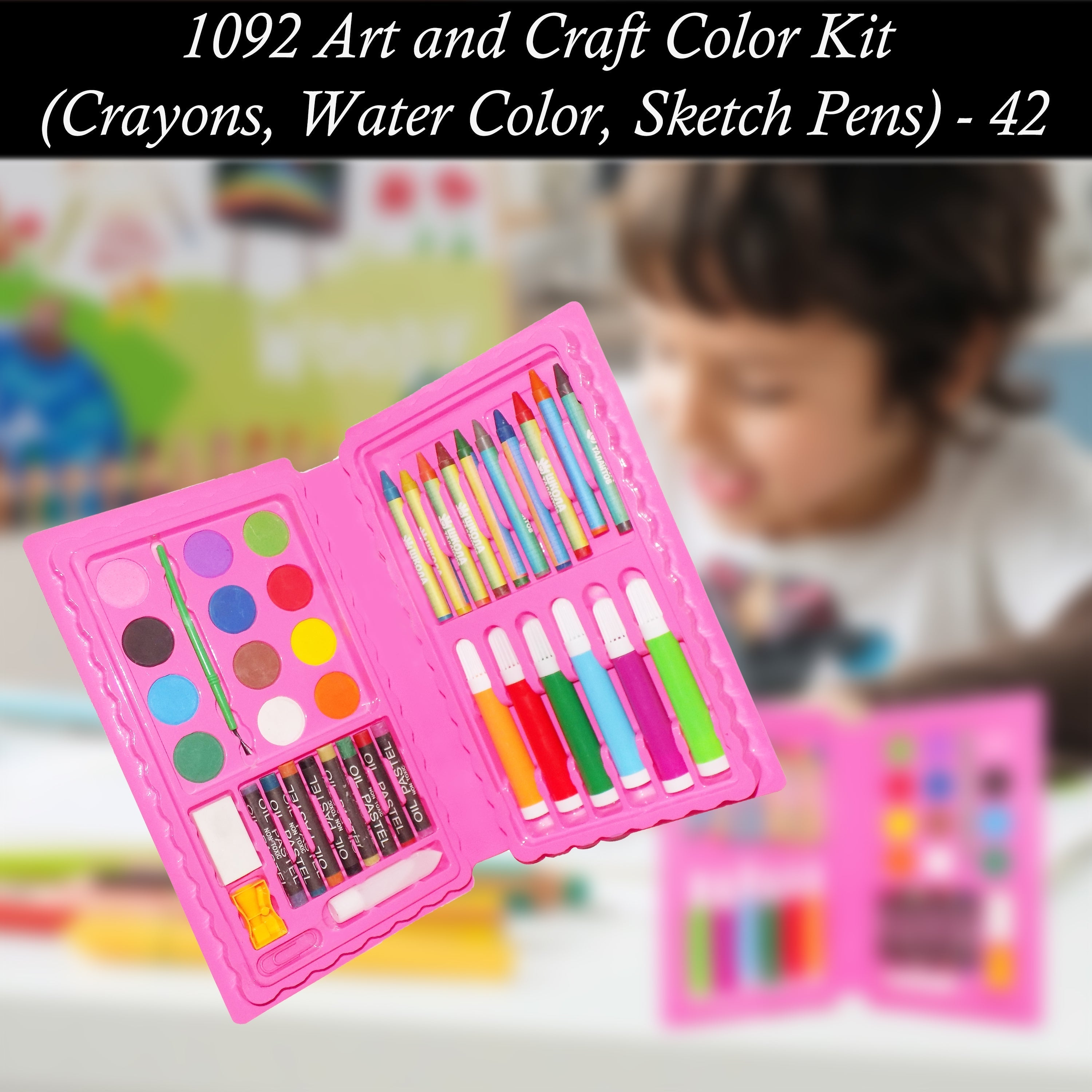 1092A Coloring Combo Colors Box Color Pencil, Crayons, Water Color, Sketch Pens Set of 42 DeoDap