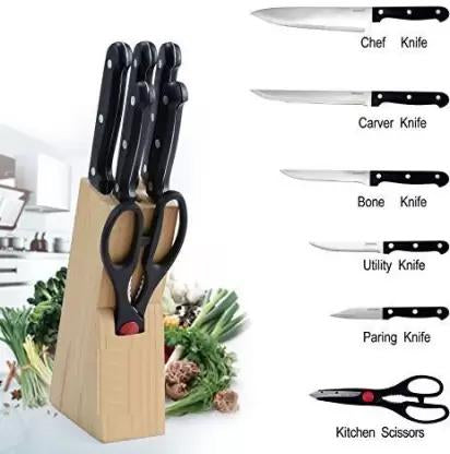 102 Kitchen Knife Set with Wooden Block and Scissors (5 pcs, Black) BUDGET HUB