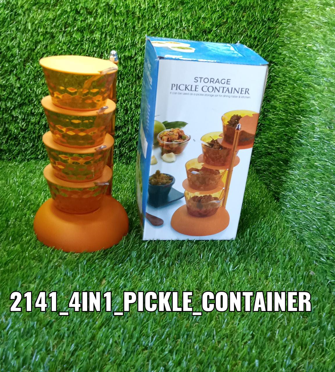 2141 4 in 1 Multipurpose 360 Degree Rotating Pickle Rack Container for Kitchen DeoDap