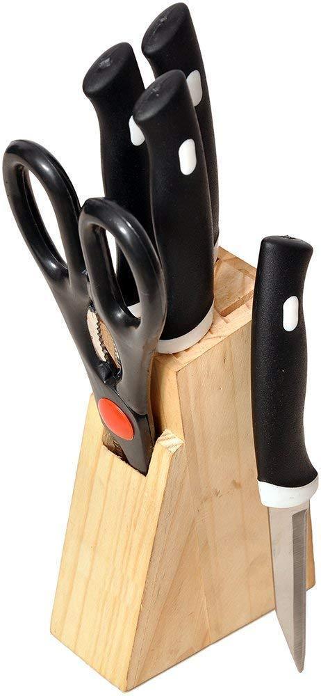 102 Kitchen Knife Set with Wooden Block and Scissors (5 pcs, Black) BUDGET HUB