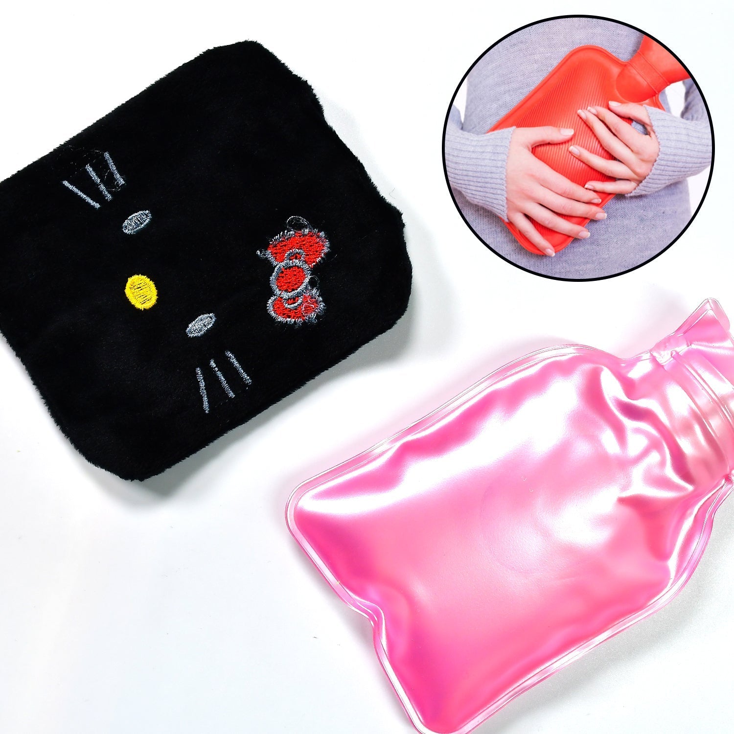 6513 Black Hello Kitty small Hot Water Bag with Cover for Pain Relief, Neck, Shoulder Pain and Hand, Feet Warmer, Menstrual Cramps. DeoDap