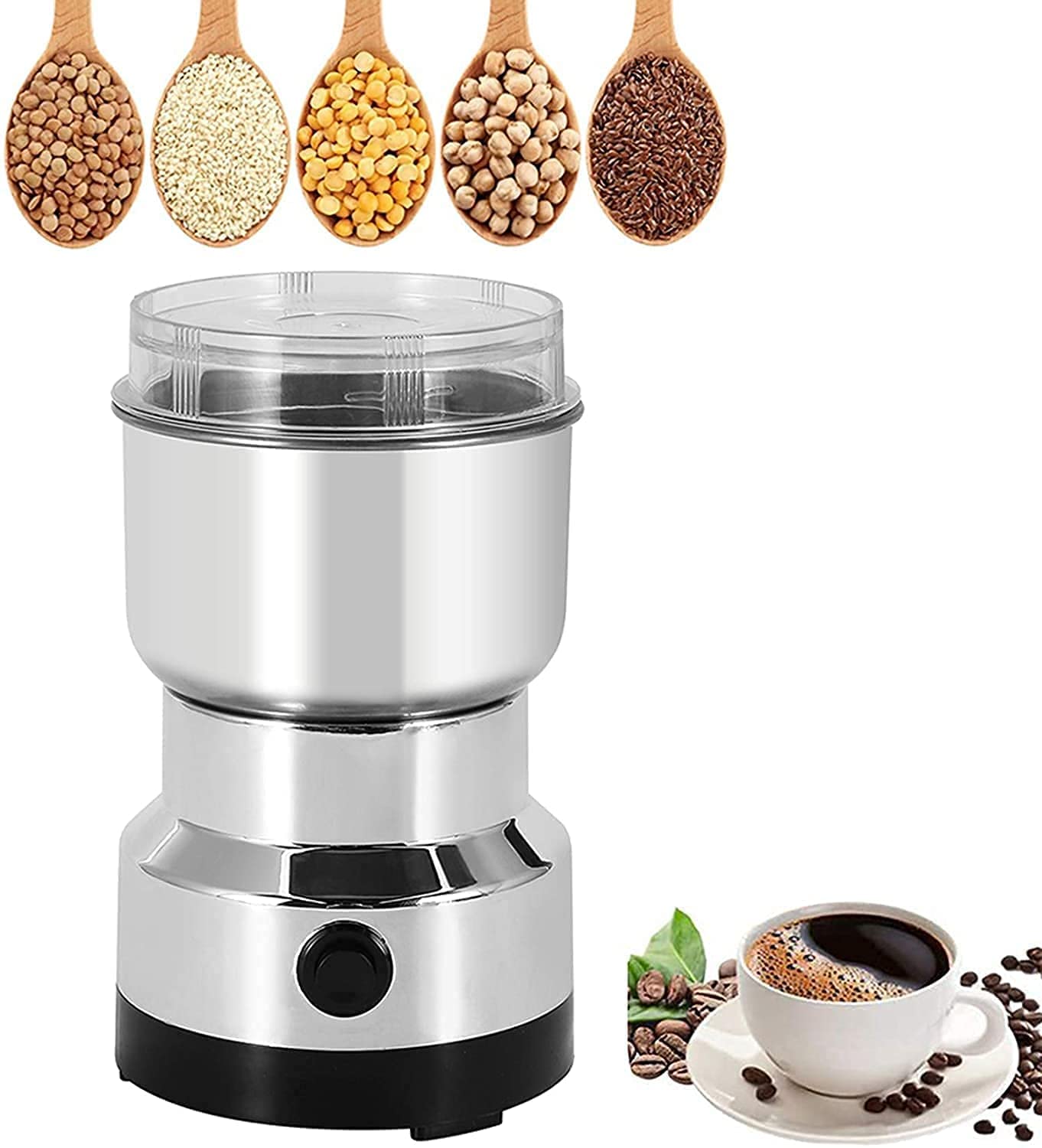 2465 Multi-Functional Electric Stainless Steel Herbs Spices Nuts Grain Grinder with Stainless Steel Bowl, Portable Coffee Bean Seasonings Spices Mill Powder Machine Grinder Machine for Home and Office