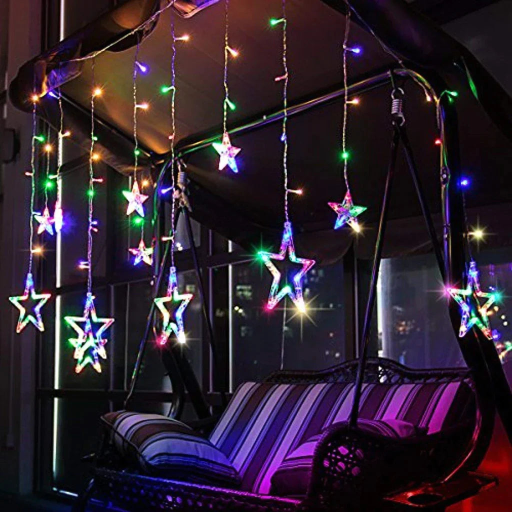 3386 12 Stars LED Curtain String Lights with 8 Flashing Modes for Home Decoration, Diwali & Wedding LED Christmas Light Indoor and Outdoor Light ,Festival Decoration (Multicolor)